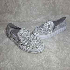 Skechers Street Double Up Shiny Dancer Silver Rhinestone Sneakers Size 8.5
